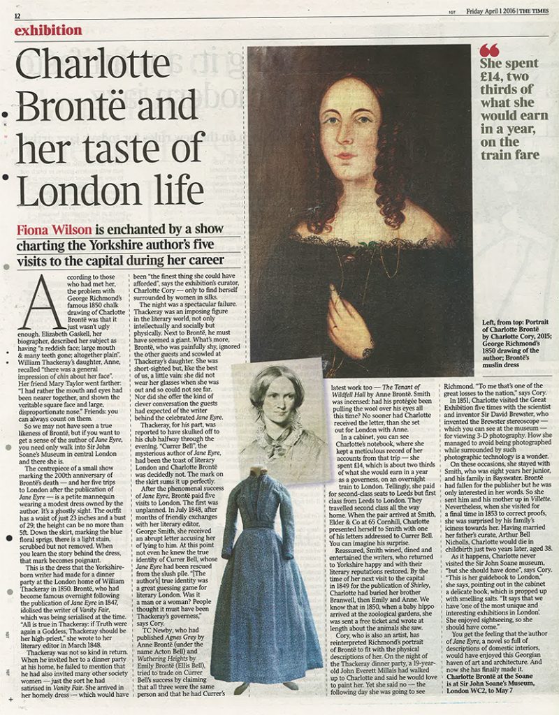 The Times article about Charlotte Cory's 2016 exhibition at Sir John Soane's Museum