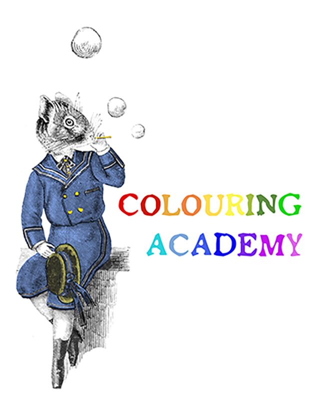 A mouse in a blue sailor suit with gold buttons blowing bubbles beside the colourful caption